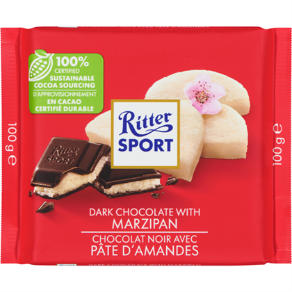 Ritter Sports Dark Chocolate With Marzipan 100g bar
