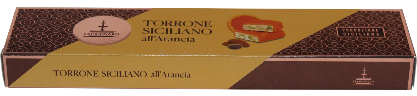 Fiasconaro Torrone Siciliano all'Arancia (Orange-flavoured Sicilian soft nougat with white chocolate and almonds) 150g