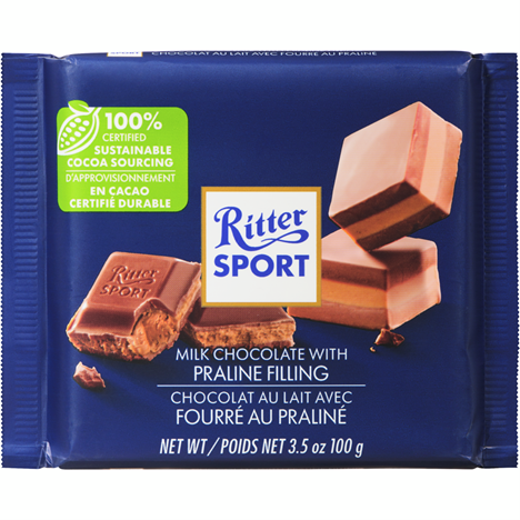 Ritter Sports Milk Chocolate With Praline Filling 100g bar