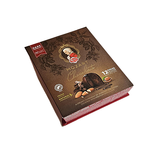 Reber Specialties Mozart Kugeln Dark Chocolate filled with Almonds and Cacao Marzipan with Hazelnut Praline Creme 240g