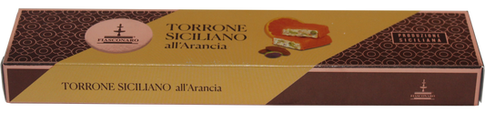 Fiasconaro Torrone Siciliano all'Arancia (Orange-flavoured Sicilian soft nougat with white chocolate and almonds) 150g