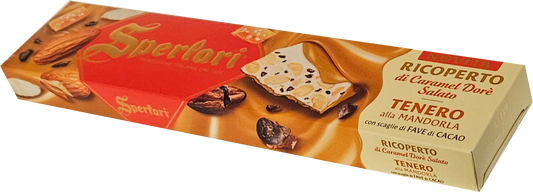 Sperlari Ricoperto di Caramel Dore Salato (Soft Nougat with Almonds andCocoa Nibs) 200g